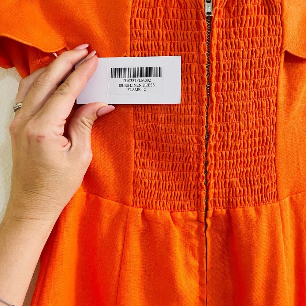 NWT Reformation Isles Linen Strapless Scalloped Mini Dress Orange size 2 - Picture 9 of 9
